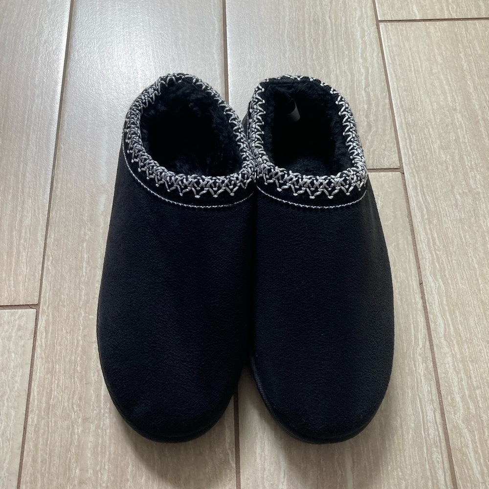 Boston slipper/ Black and white, wool insole slippers